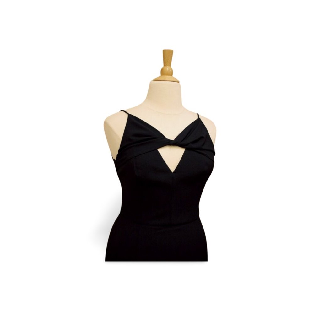 Modern Twist Front Navy Crepe Floor Length Formal Gown with slit Amsale Dallas - Picture 10 of 11